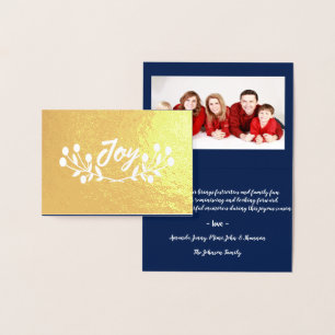 Mountain Ash Joy Script Photo Blue Navy Guld White Folierat Kort