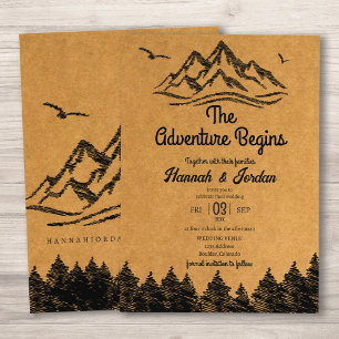 Mountain Äventyr Begins Rustic Woodsy Bröllop Inbjudningar
