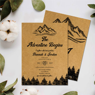 Mountain Äventyr Begins Rustic Woodsy Bröllop Inbjudningar