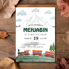 Mountain Äventyr Steam Tåg Birthday Inbjudningar