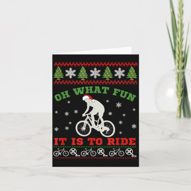 Mountain Bike Rider, Oh What Fun Christmas Ugly Sw Kort (Framsida)