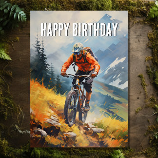 Mountain Bike Watercolor Grattis på födelsedagen Kort