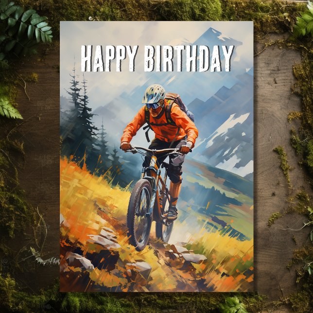 Mountain Bike Watercolor Grattis på födelsedagen Kort (Front - Mountain Bike Abstract Watercolor Happy Birthday Card)