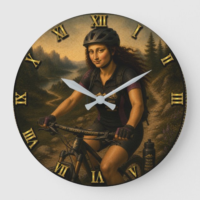 Mountain Biker Funny Mona Lisa Stor Klocka (Framsida)