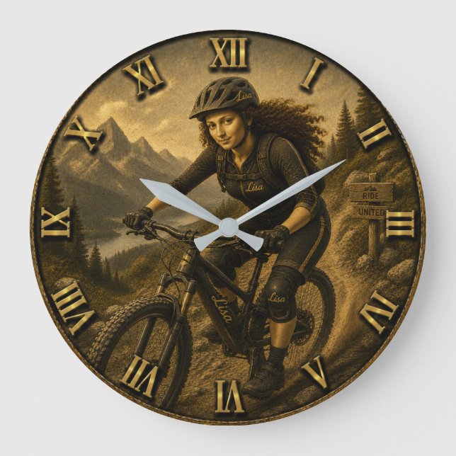 Mountain Biking Funny Lisa  MTB Cyclist Gift Stor Klocka (Framsida)