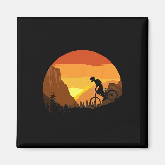 Mountain Biking Retro Sunset Trail Rider  Magnet (Framsidan)