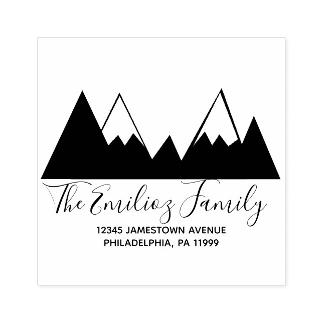 Mountain Black White Script Familj Adress   Stämpel (Tryck)