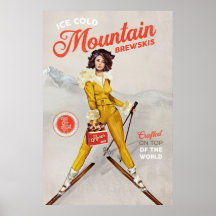 "Mountain Brewskis" Coola Retro Ski Pinup Art