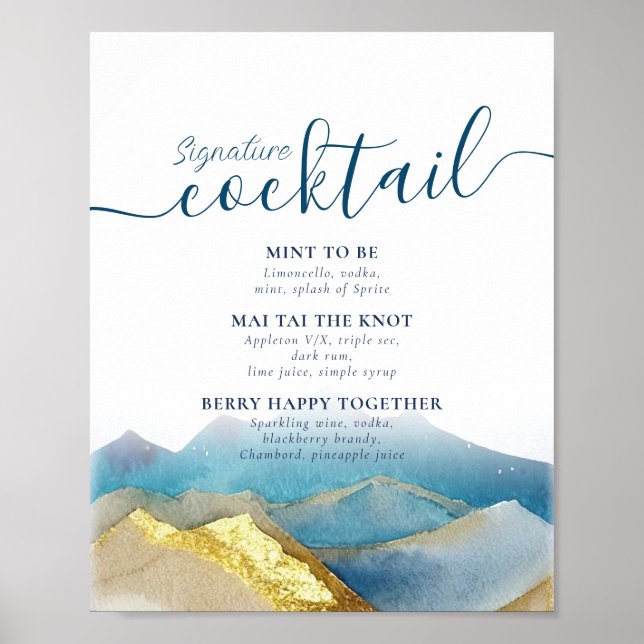 Mountain Bröllop Namnteckning Cocktails Drinks Men Poster (Framsidan)