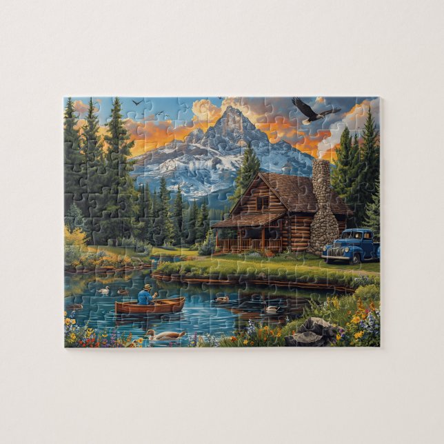 Mountain Cabin Morning Calm Pussel (Horisontell)