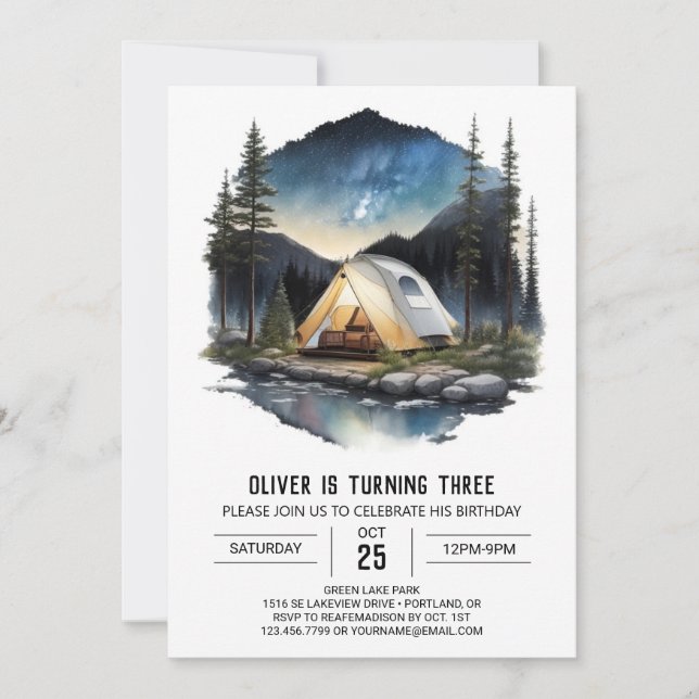 Mountain Campfire Explorer Birthday Inbjudningar (Framsida)