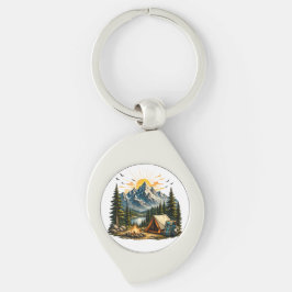 Mountain Camping Äventyr Solnedgång Natur  Swirl Silverfärgad Nyckelring