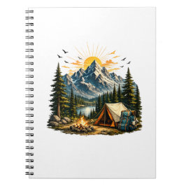 Mountain Camping Äventyrs Solnedgång Natur T-shirt Anteckningsbok