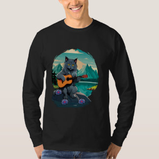 Mountain Cat Plays Guitar Rock Cute Kawaii Cat Gui T Shirt