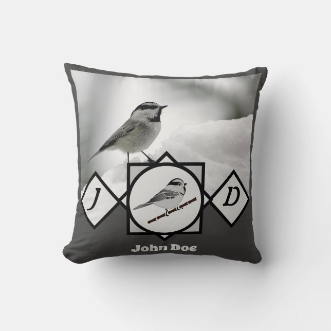 Mountain Chickadee Monogram Photo Namn Kudde (Framsida)