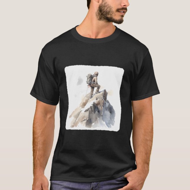 Mountain Climber Reaching Summit Mountaineering To T Shirt (Framsida)