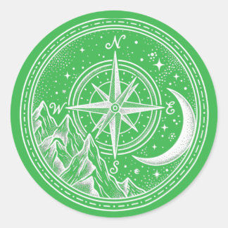 Mountain Compass Moon Celestial Dotwork Runt Klistermärke