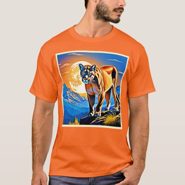 Mountain Cougar: Sunset Majesty T Shirt (Framsida)