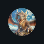 Mountain Dragon Magnet<br><div class="desc">En skarp drake med ljusblått ögon och vasst klo sprider sitt vingar över ett tydligt,  molnfyllt himmel. Dess skalor är mycket detaljerade,  och den står vid ett bergslandskap.</div>