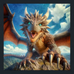 Mountain Dragon Poster<br><div class="desc">En skarp drake med ljusblått ögon och vasst klo sprider sitt vingar över ett tydligt,  molnfyllt himmel. Dess skalor är mycket detaljerade,  och den står vid ett bergslandskap.</div>