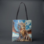 Mountain Dragon Tygkasse<br><div class="desc">En skarp drake med ljusblått ögon och vasst klo sprider sitt vingar över ett tydligt,  molnfyllt himmel. Dess skalor är mycket detaljerade,  och den står vid ett bergslandskap.</div>