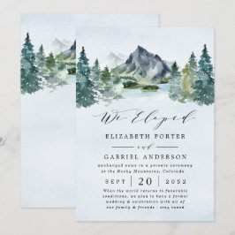 Mountain Evergreen Rustic Träd Bröllop Elopement Inbjudningar