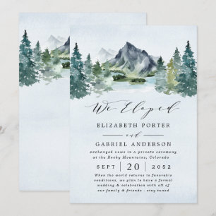 Mountain Evergreen Rustic Träd Bröllop Elopement Inbjudningar