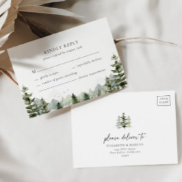 Mountain Evergreen Woodland Forest Elegant bröllop OSA Kort