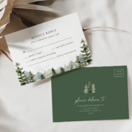 Mountain Evergreen Woodland Forest Elegant bröllop OSA Kort