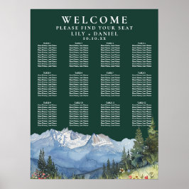 Mountain Floral Emerald Wedding Seating Chart Poster