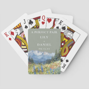Mountain Floral Sage Grön Bröllop Perfekt Match Casinokort