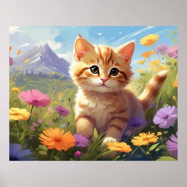*~* Mountain Flowers Kattunge 5:4 Kitten Katt AP68 Poster (Framsidan)