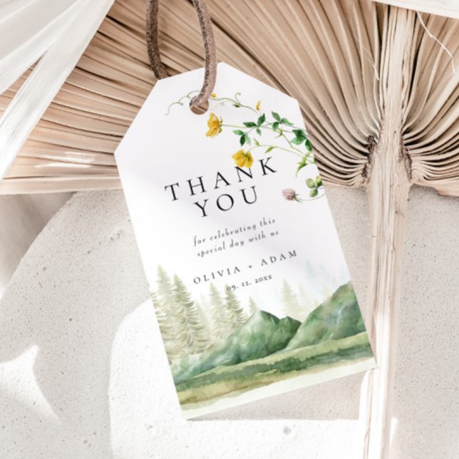 Mountain Forest Boho Wildblomma Rustic Bröllop Presentetikett (Skapare uppladdad)