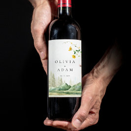 Mountain Forest Boho Wildblomma Rustic Bröllop Vinflaska Etikett