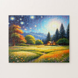 Mountain Forest Cabin Art Pussel