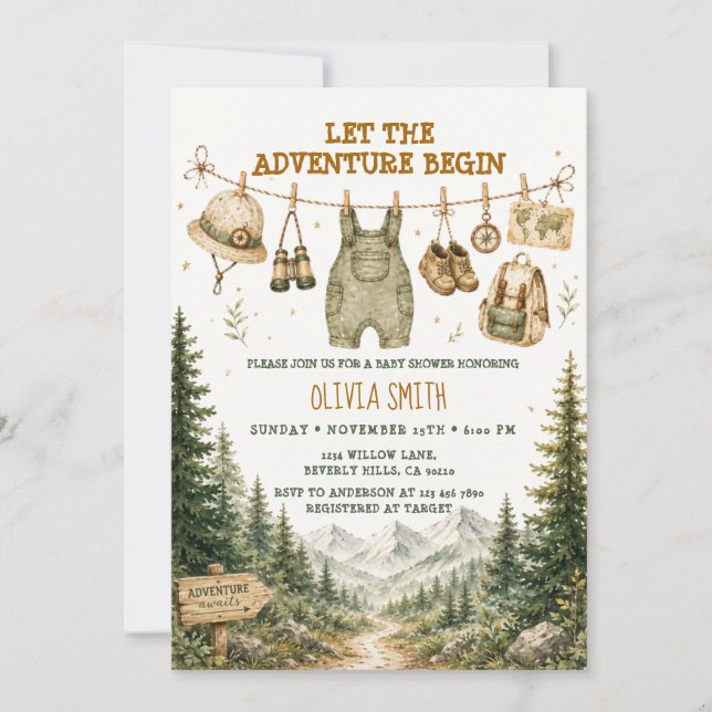 Mountain Forest Camping Baby Shower Inbjudan  (Framsida)