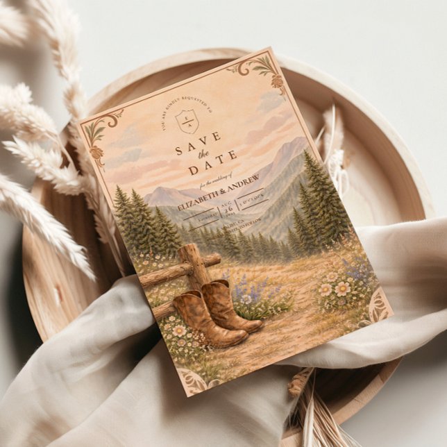 Mountain Forest Cowboy Boots Wedding Spara Datumet (Skapare uppladdad)