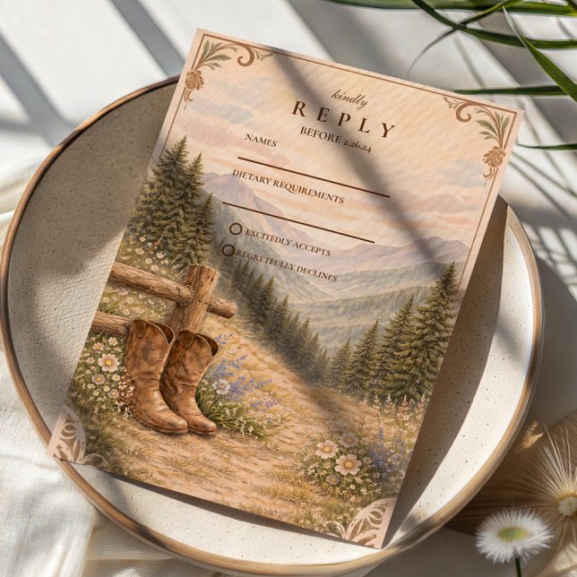 Mountain Forest Cowboy Stövlar Bröllop OSA Kort (Skapare uppladdad)