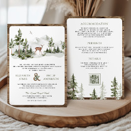 Mountain Forest Deer QR Code All in One Wedding Inbjudningar