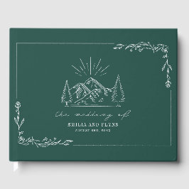 Mountain Forest Emerald Rustic Bröllop Guest Bok