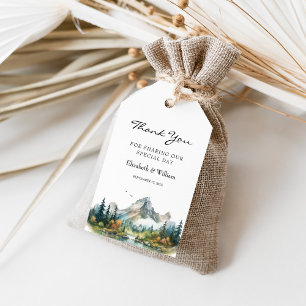 Mountain Forest Evergreen Träd Wedding Favor Presentetikett
