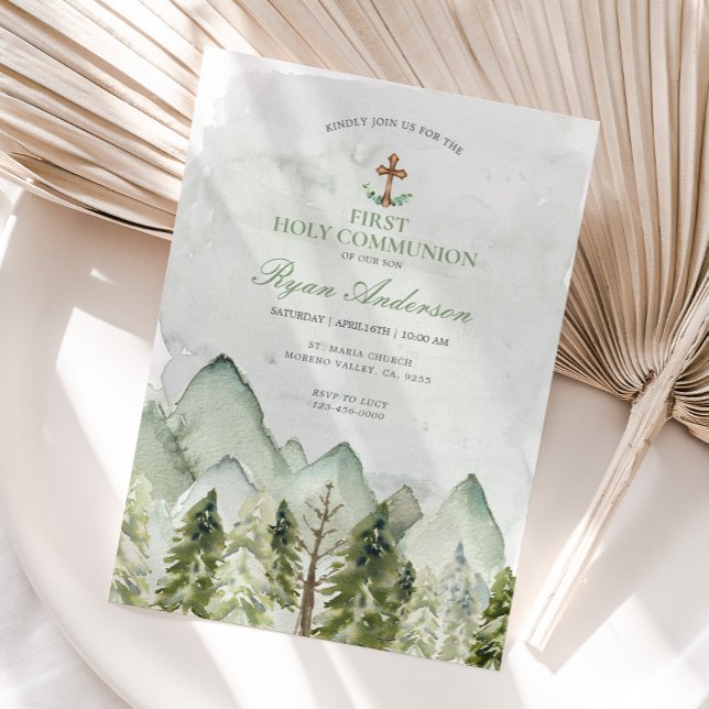 Mountain Forest First Heliga Communion Inbjudningar (Skapare uppladdad)