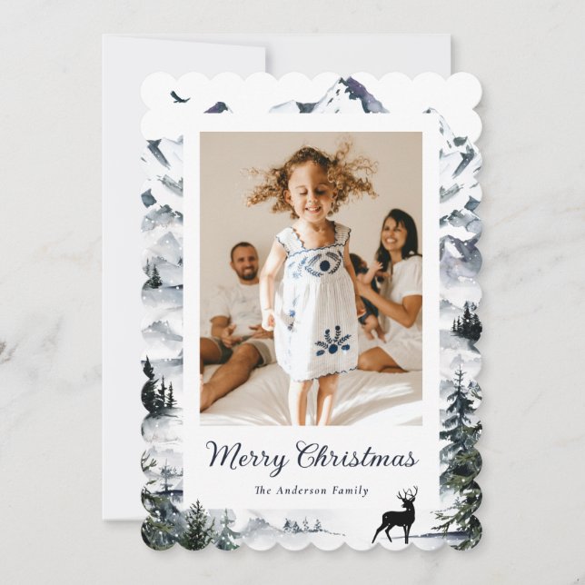 Mountain Forest Hjort Photo God jul Card Julkort (Framsida)