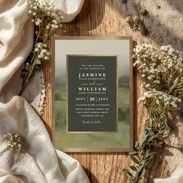 Mountain Forest Rustic Elegant QR Code Wedding Inbjudningar (Skapare uppladdad)