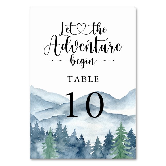 Mountain Forest Rustic Watercolor Bröllop Bordsnummer (Framsidan)