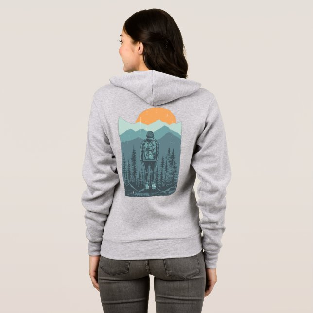 Mountain Forest Sunset Backpack Hiker Woman T Shirt (Hel baksida)