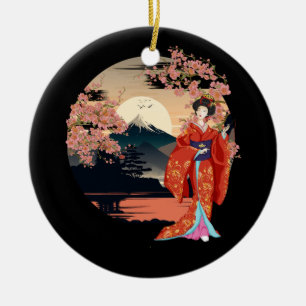 Mountain Fuji Cherry Blommars Geisha Japanska Gard Julgransprydnad Keramik