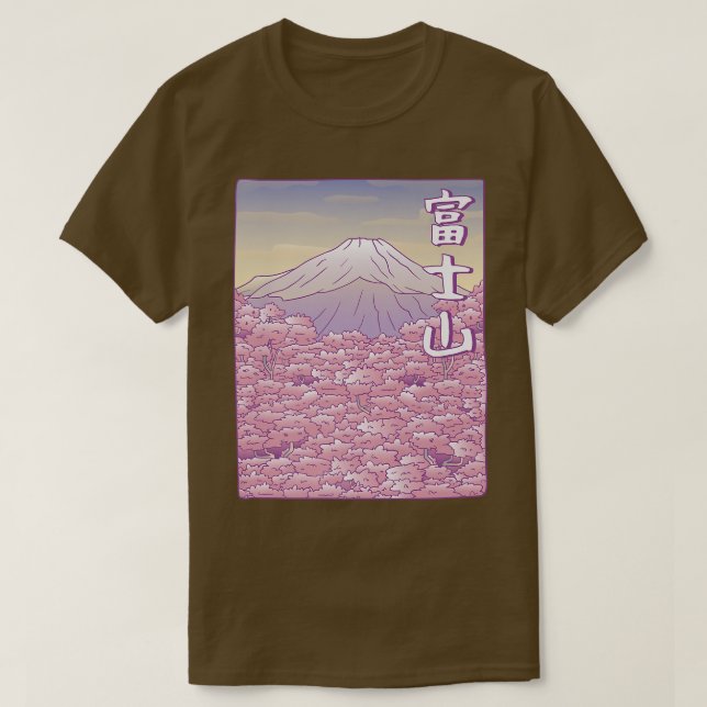 Mountain Fuji Yama Japan Sakura Cherry Blommar T Shirt (Design framsida)