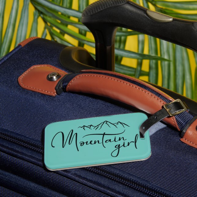 Mountain Girl Teal Luggage Tag Bagagebricka (Framsida Insitu 3)