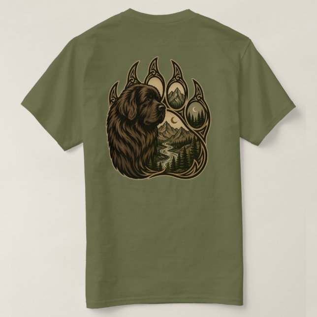 Mountain Guardian – Newfoundland Paw Art T Shirt (Design baksida)